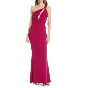 KATIE MAY Edgy Asymmetrical One-Shoulder Gown in Magenta Size SMALL NWT